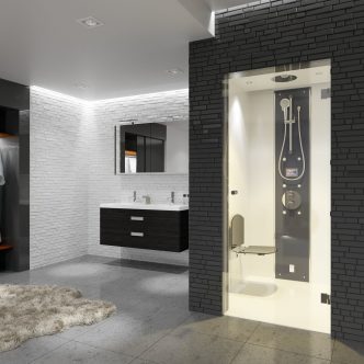 Steam shower / metal / rectangular / with hinged door